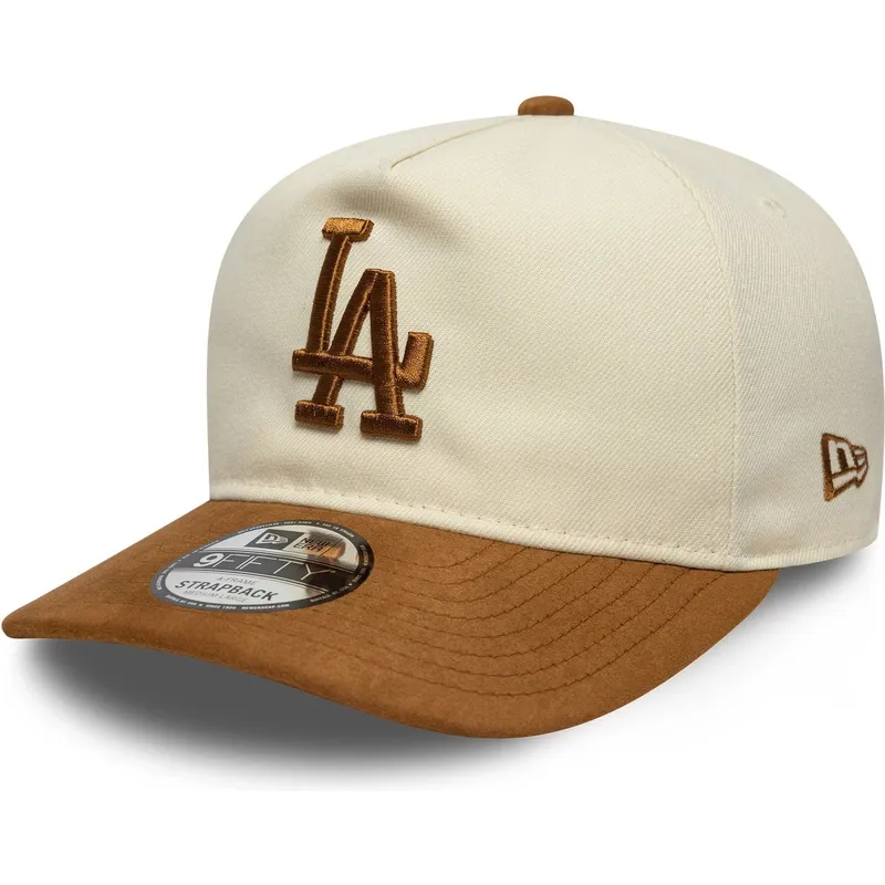 bojd-beige-och-brun-justerbar-keps-9fifty-a-frame-suede-visor-los-angeles-dodgers-mlb-fran-new-era