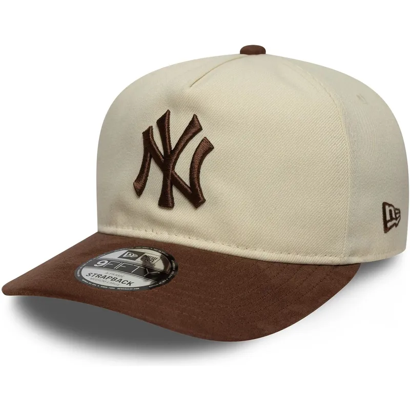 bezowo-brazowa-zakrzywiona-czapka-z-regulacja-9fifty-a-frame-suede-visor-new-york-yankees-mlb-new-era