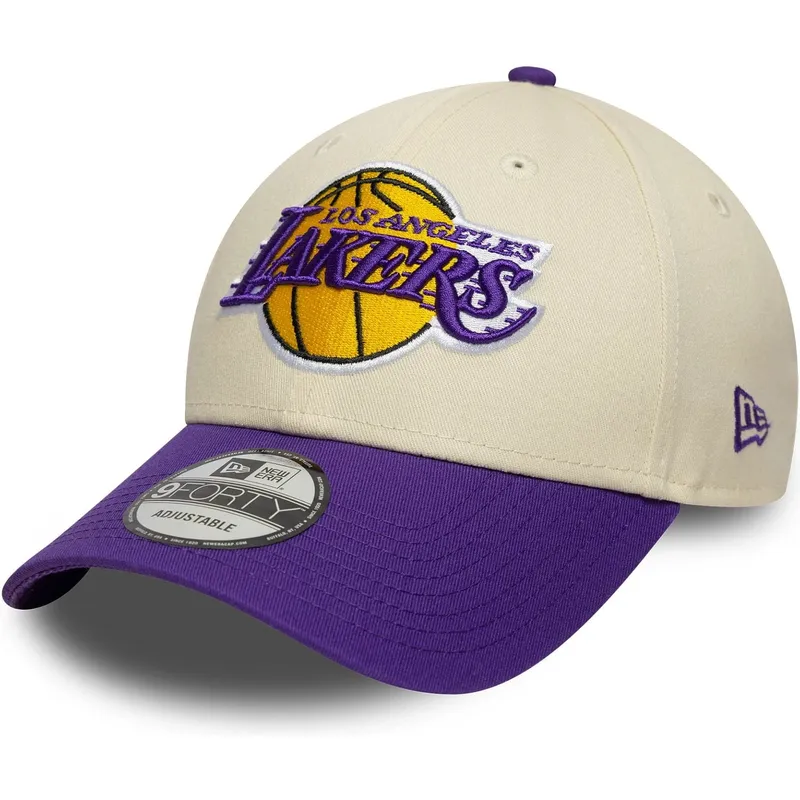 casquette-courbee-beige-et-violette-ajustable-9forty-colour-block-los-angeles-lakers-nba-new-era