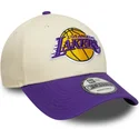 casquette-courbee-beige-et-violette-ajustable-9forty-colour-block-los-angeles-lakers-nba-new-era