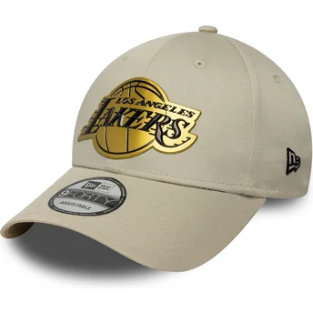 Casquette courbée beige snapback 9FORTY Metallic Los Angeles Lakers NBA New Era