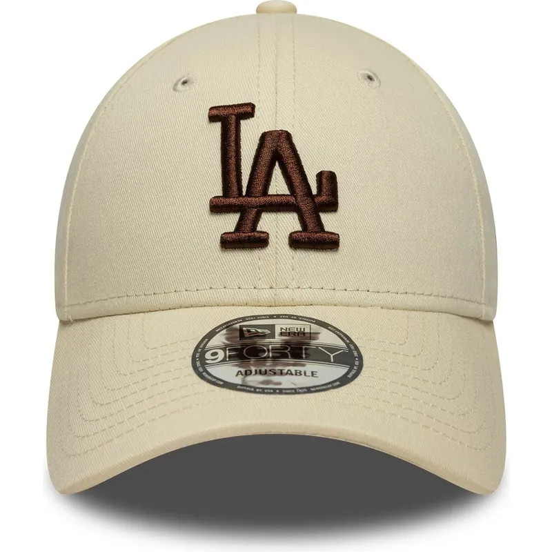 beige-verstellbare-curved-cap-mit-braunem-logo-9forty-league-essential-der-los-angeles-dodgers-mlb-von-new-era