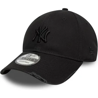Gorra curva negra ajustable con logo negro 9FORTY Wash Distress de New York Yankees MLB de New Era