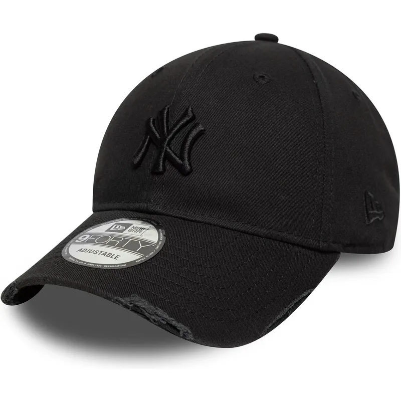 new-era-curved-brim-black-logo-9forty-wash-distress-new-york-yankees-mlb-black-adjustable-cap