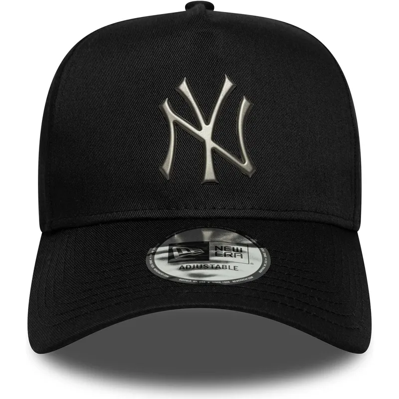 schwarze-gebogene-snapback-kappe-9forty-e-frame-metallic-der-new-york-yankees-mlb-von-new-era