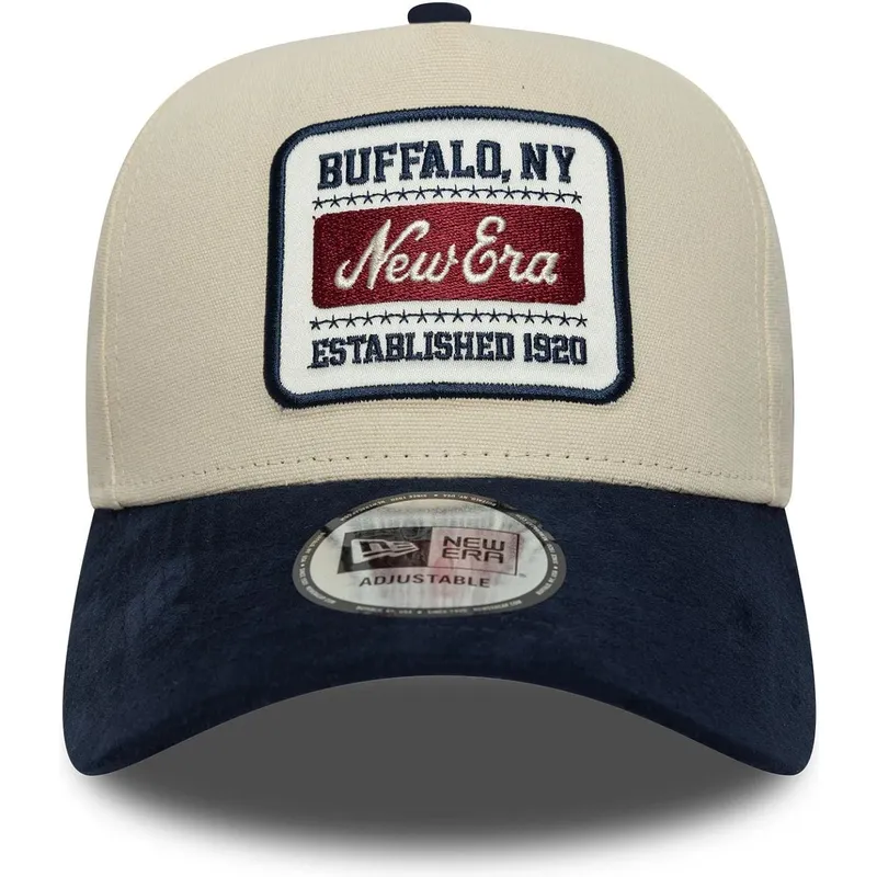 casquette-courbee-beige-et-bleue-marine-ajustable-9forty-e-frame-patch-suede-new-era