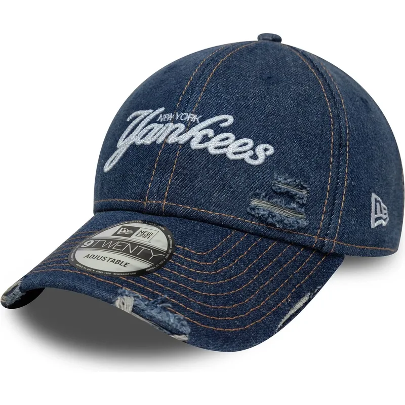 cepur-izliekta-zils-regulejams-9twenty-denim-distress-no-new-york-yankees-mlb-no-new-era