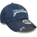 cepur-izliekta-zils-regulejams-9twenty-denim-distress-no-new-york-yankees-mlb-no-new-era