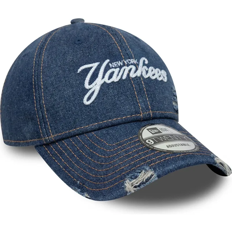 cepur-izliekta-zils-regulejams-9twenty-denim-distress-no-new-york-yankees-mlb-no-new-era