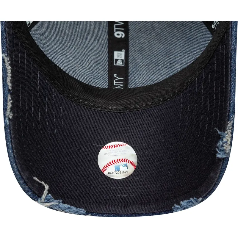 cepur-izliekta-zils-regulejams-9twenty-denim-distress-no-new-york-yankees-mlb-no-new-era