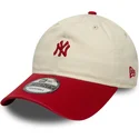 new-era-curved-brim-9twenty-mini-washed-new-york-yankees-mlb-beige-and-red-adjustable-cap