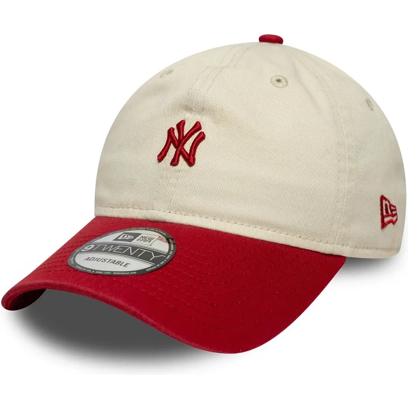 beige-und-rote-verstellbare-curved-cap-9twenty-mini-washed-der-new-york-yankees-mlb-von-new-era