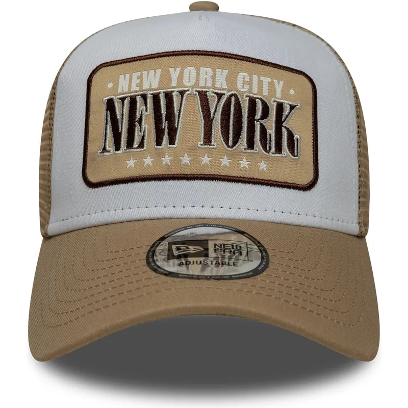 new-era-a-frame-location-cities-and-beaches-new-york-white-and-brown-trucker-hat