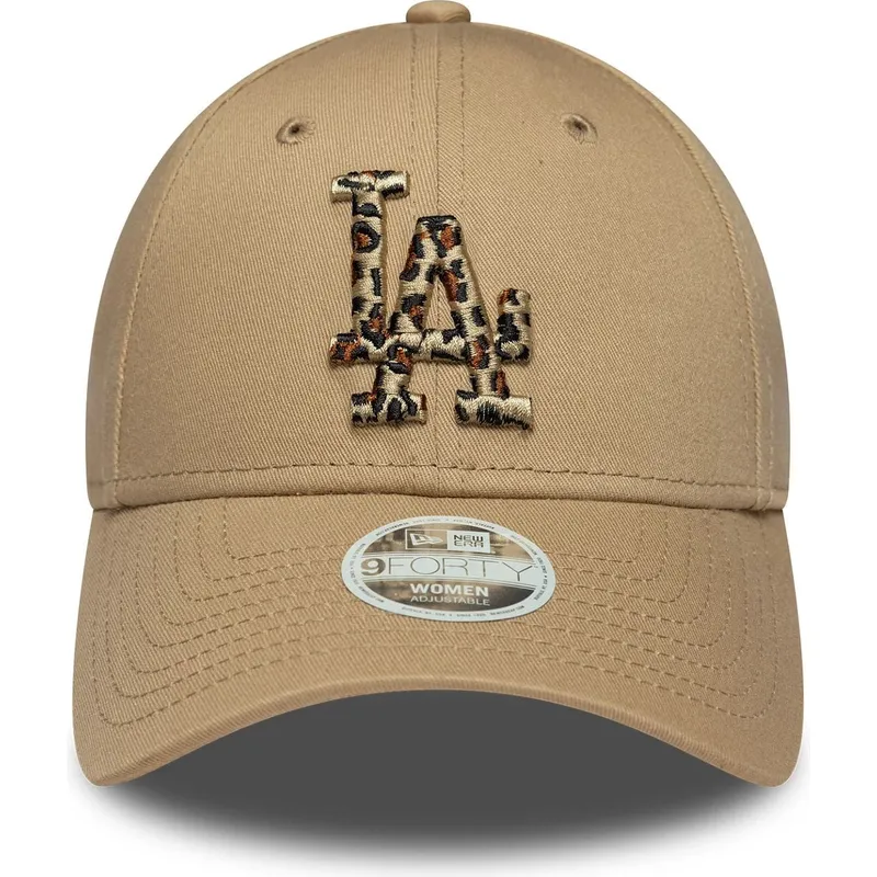 braune-verstellbare-curved-cap-mit-leoparden-logo-fur-damen-9forty-animal-infill-der-los-angeles-dodgers-mlb-von-new-era