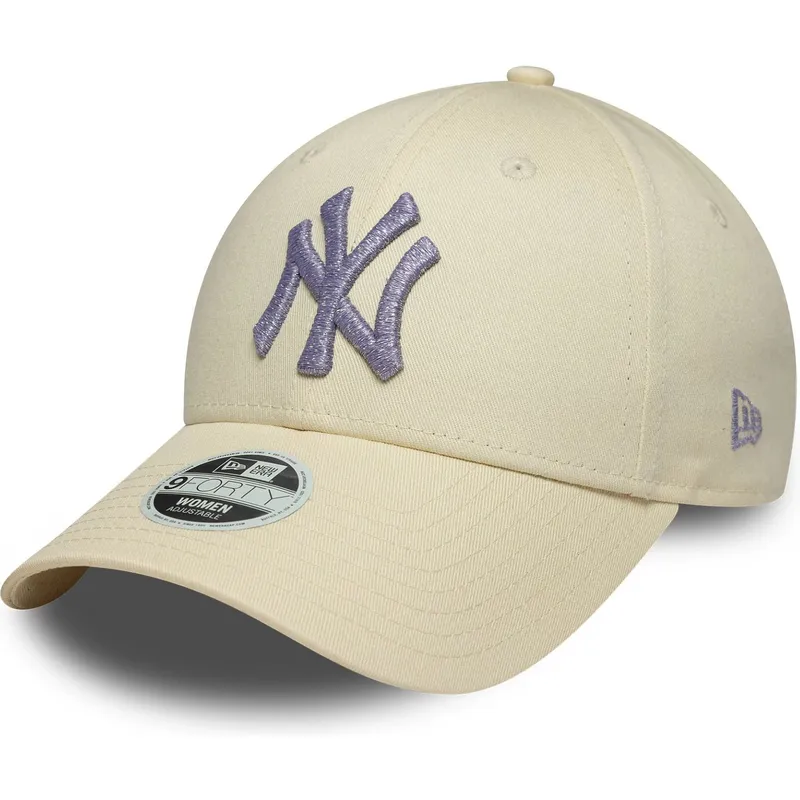 casquette-courbee-beige-ajustable-avec-logo-violet-pour-femme-9forty-metallic-logo-new-york-yankees-mlb-new-era