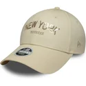 casquette-courbee-beige-ajustable-pour-femme-9forty-sequin-wordmark-new-york-yankees-mlb-new-era
