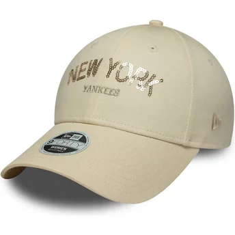 Cap izliekta beige adjustable strap 9FORTY Sequin Wordmark no New York Yankees MLB no New Era