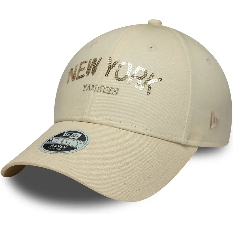 bezowa-regulowana-czapka-z-daszkiem-dla-kobiet-9forty-sequin-wordmark-new-york-yankees-mlb-new-era