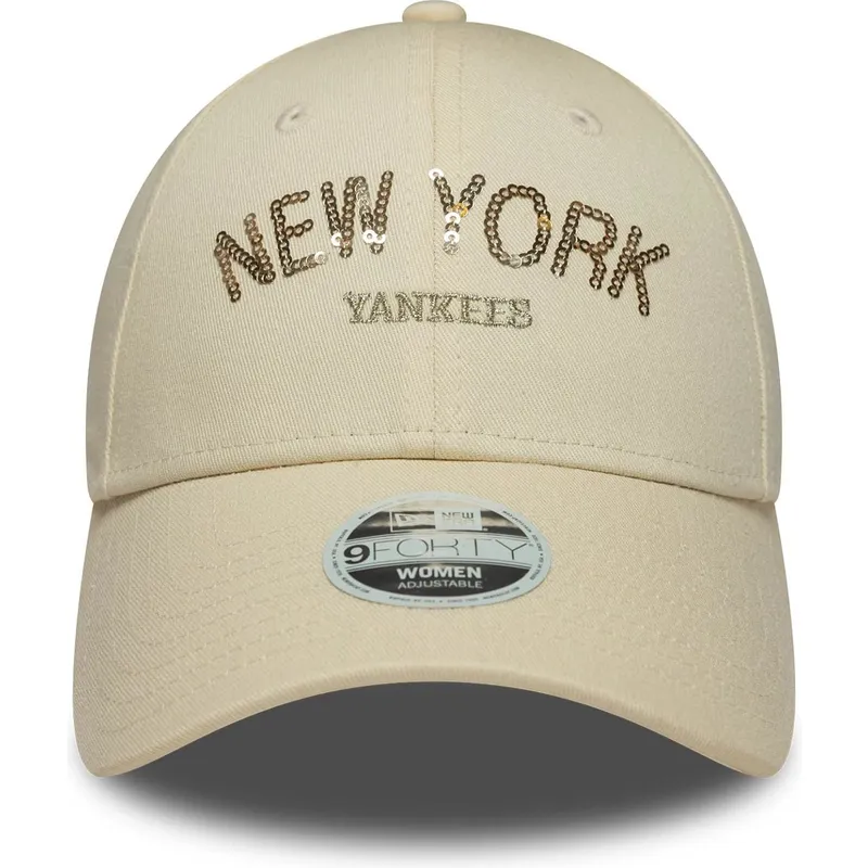 cap-izliekta-beige-adjustable-strap-9forty-sequin-wordmark-no-new-york-yankees-mlb-no-new-era