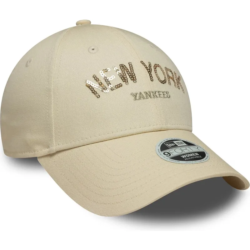 bojd-beige-justerbar-keps-for-dam-9forty-sequin-wordmark-fran-new-york-yankees-mlb-av-new-era