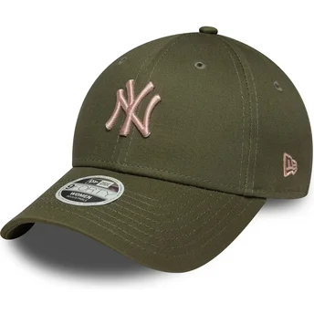 Casquette courbée verte ajustable avec logo rose pour femme 9FORTY League Essential Midi New York Yankees MLB New Era