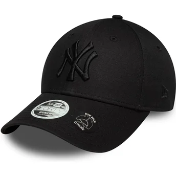 Svart böjd justerbar keps med svart logotyp för dam 9FORTY Bow Back från New York Yankees MLB av New Era