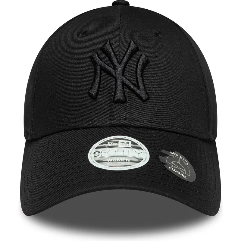 schwarze-verstellbare-curved-cap-mit-schwarzem-logo-fur-damen-9forty-bow-back-der-new-york-yankees-mlb-von-new-era