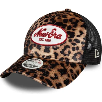 Leopardmönstrad trucker-keps för dam 9FORTY A Frame M-Crown från New Era