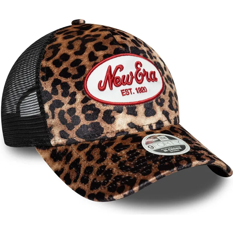 damen-trucker-cap-leopard-9forty-a-frame-m-crown-von-new-era