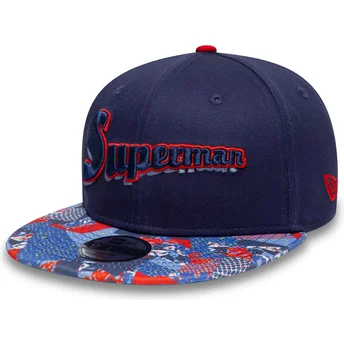 Casquette plate bleue marine snapback pour enfant 9FIFTY Superman DC Comics New Era