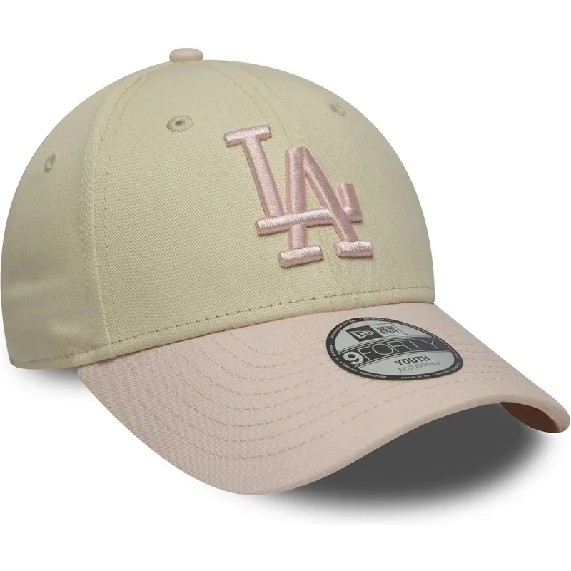 new-era-curved-brim-youth-9forty-league-essential-los-angeles-dodgers-mlb-beige-and-pink-adjustable-cap