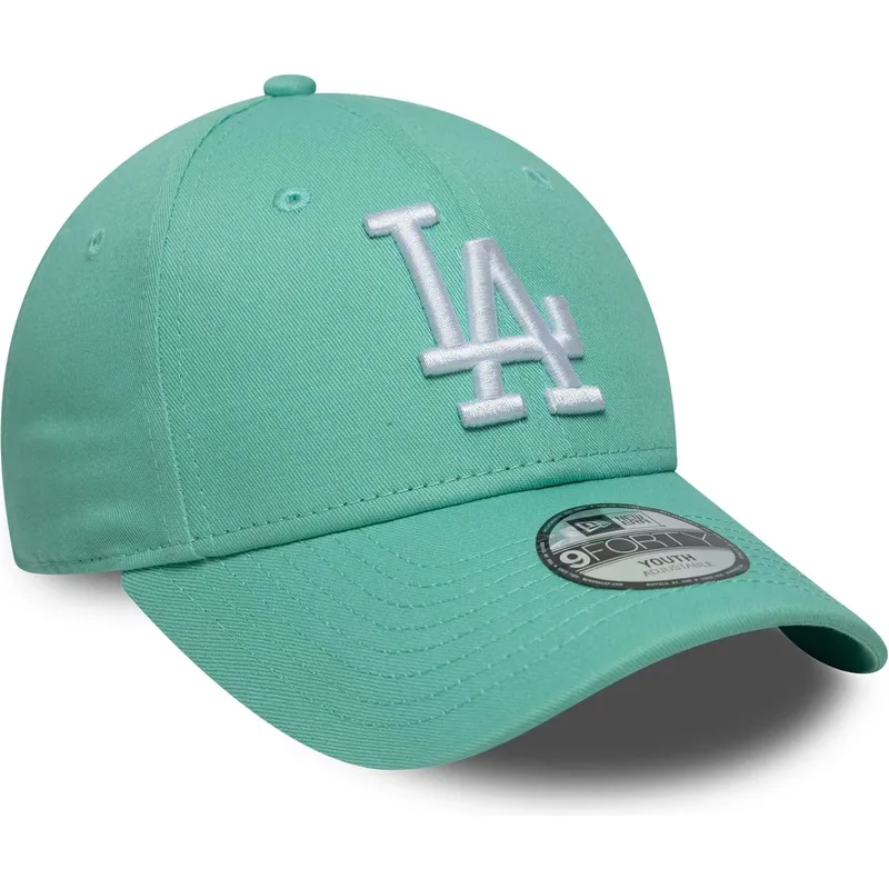 grune-gebogene-verstellbare-kappe-fur-kinder-9forty-league-essential-der-los-angeles-dodgers-mlb-von-new-era