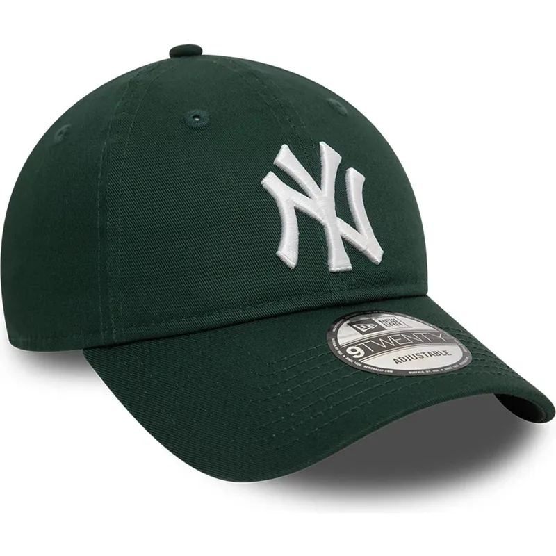 dunkelgrune-verstellbare-curved-cap-9twenty-league-essential-der-new-york-yankees-mlb-von-new-era