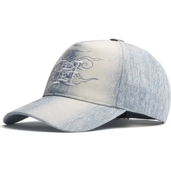 Blaue verstellbare Curved Cap Crawling Dragon Washed...