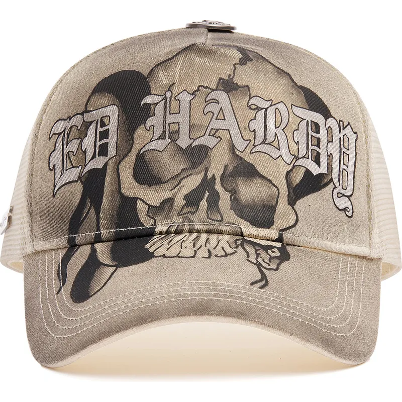 czapka-trucker-bezowa-gothic-skull-graphic-ed-hardy