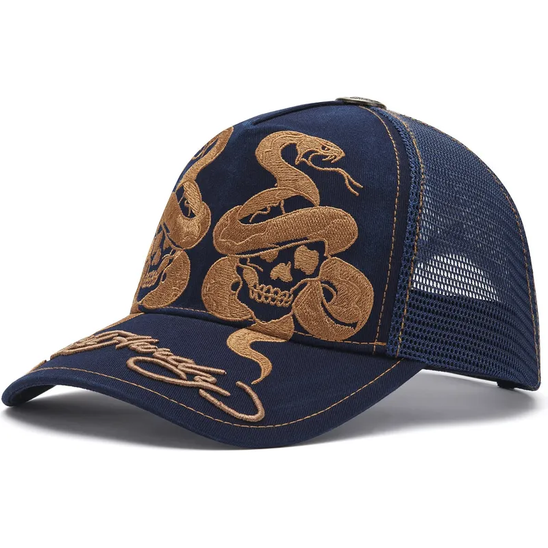 cepur-izliekta-truckeris-tumsi-zils-snapback-skull-and-snakes-graphic-no-ed-hardy