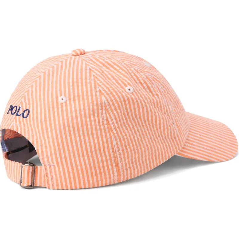 orangefarbene-gebogene-verstellbare-stretch-seersucker-kappe-von-polo-ralph-lauren