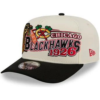 Beige und schwarze gebogene Snapback-Kappe 9FIFTY A Frame Classic der Chicago Blackhawks NHL von New Era
