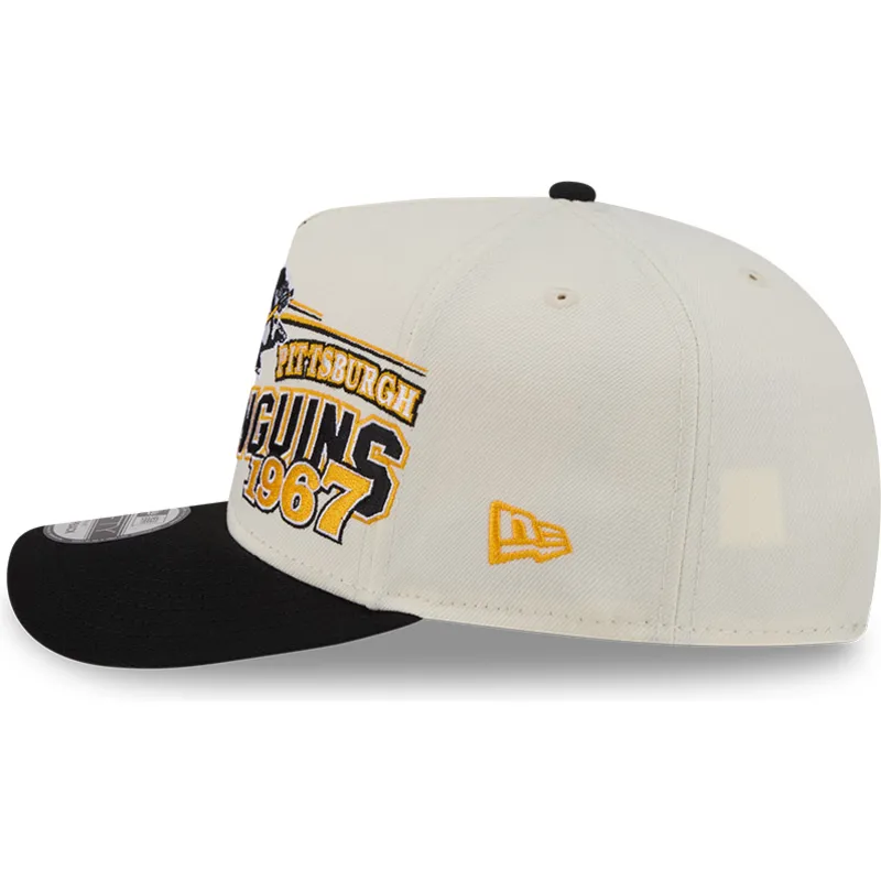 beige-gebogene-snapback-kappe-9fifty-a-frame-classic-der-pittsburgh-penguins-nhl-von-new-era