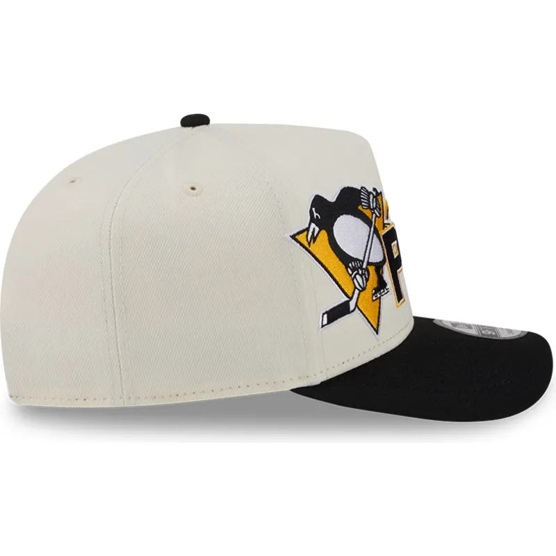 beige-gebogene-snapback-kappe-9fifty-a-frame-classic-der-pittsburgh-penguins-nhl-von-new-era