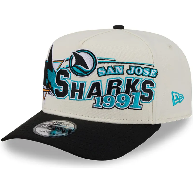 beige-und-schwarze-gebogene-snapback-kappe-9fifty-a-frame-classic-der-san-jose-sharks-nhl-von-new-era