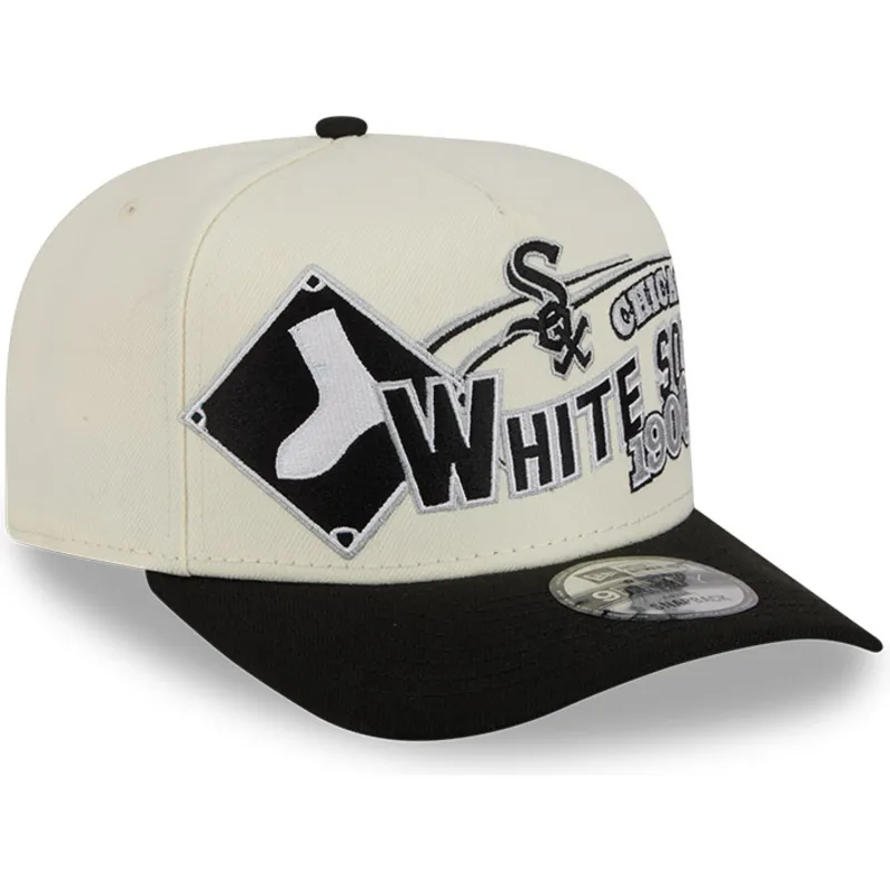 beige-und-schwarze-gebogene-snapback-kappe-9fifty-a-frame-classic-der-chicago-white-sox-mlb-von-new-era