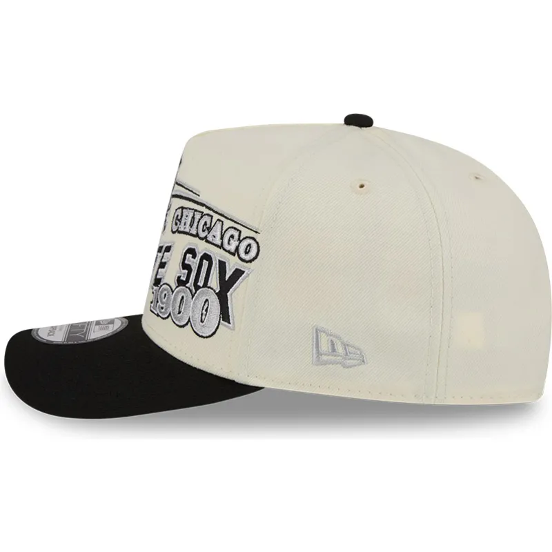 beige-und-schwarze-gebogene-snapback-kappe-9fifty-a-frame-classic-der-chicago-white-sox-mlb-von-new-era