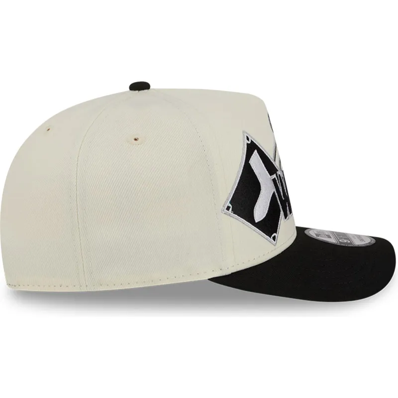 beige-und-schwarze-gebogene-snapback-kappe-9fifty-a-frame-classic-der-chicago-white-sox-mlb-von-new-era