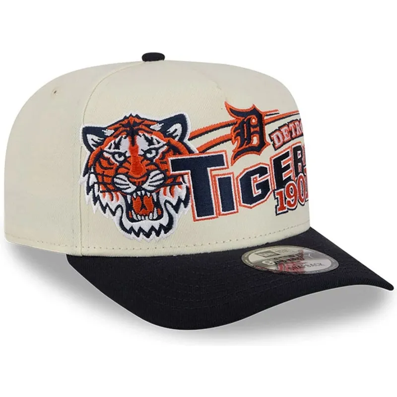 casquette-courbee-beige-et-bleue-marine-snapback-9fifty-a-frame-classic-detroit-tigers-mlb-new-era