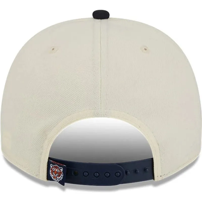 beige-und-marineblaue-gebogene-snapback-kappe-9fifty-a-frame-classic-der-detroit-tigers-mlb-von-new-era