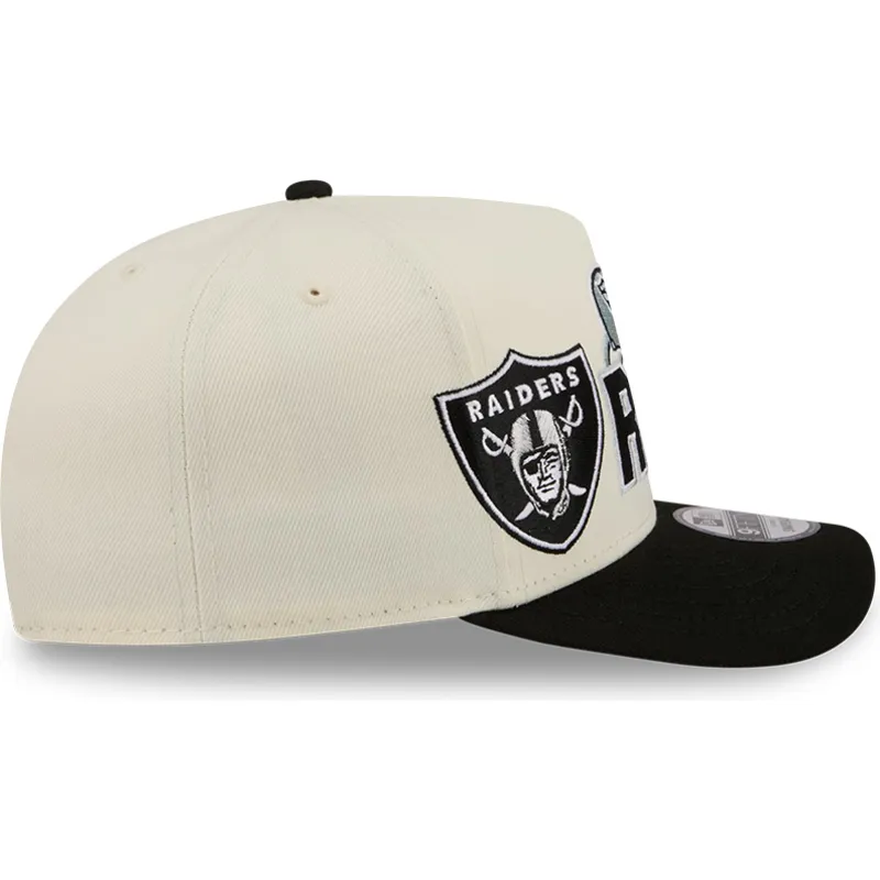 beige-und-schwarze-gebogene-snapback-kappe-9fifty-a-frame-classic-der-las-vegas-raiders-nfl-von-new-era