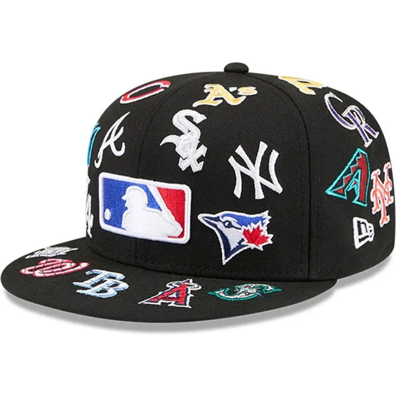 schwarze-enganliegende-59fifty-all-over-flat-cap-von-mlb-von-new-era