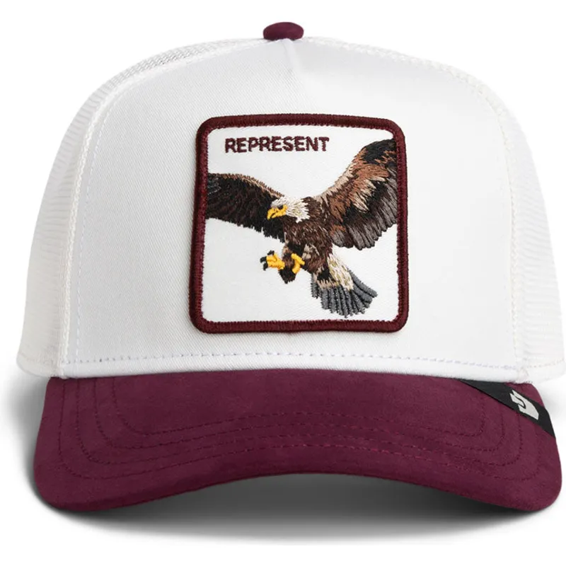 gorra-trucker-blanca-y-granate-aguila-represent-microsuede-eagle-the-farm-de-goorin-bros