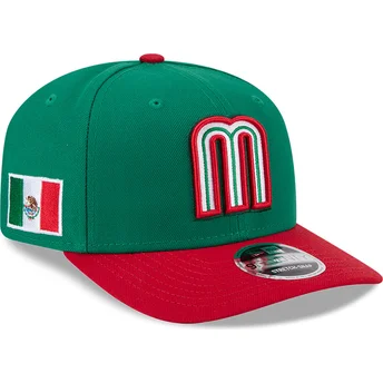Grüne und rote gebogene Kappe snapback 9SEVENTY Stretch Snap Mexico 2026 World Baseball Classic von New Era